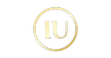 Gold IU monogram inside a gold circle on a white background, minimalist logo design