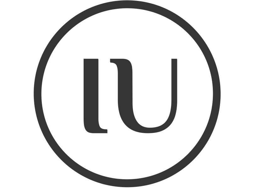 Minimalist black IU monogram logo inside a circle on a transparent background